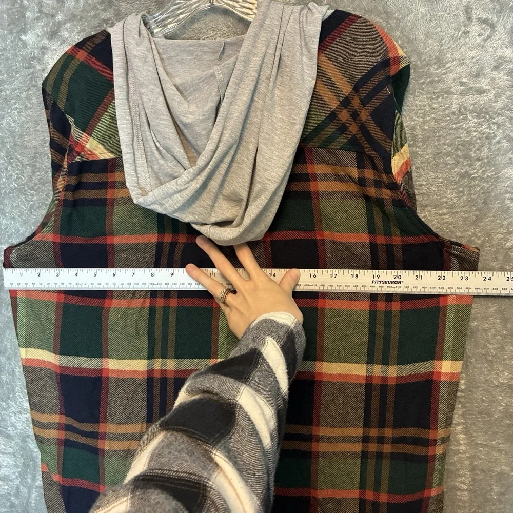 Buckle Mens Plaid Full Zip Hoodie Flannel Shirt L Cozy Cabin Shacket Layering